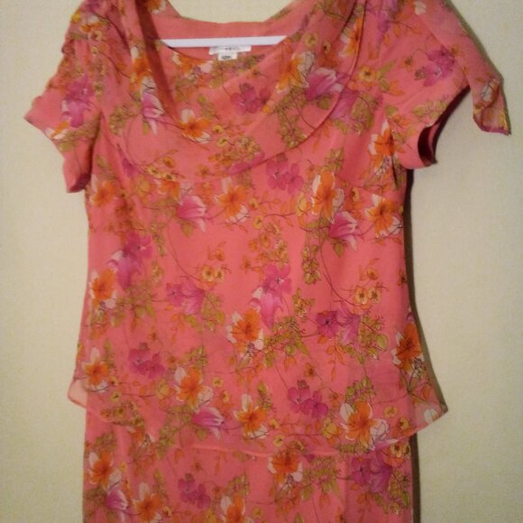 Miss Dorby Dress Women 12P 12 Petite Layered Short Sleeve Floral Pink - Picture 5 of 16